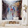 Ambesonne Oil Painting Tapestry King Size, Young Woman with Umbrella Crossing City Street in Rain Modern Impressionism, Wall Hanging Bedspread Bed Cover Wall Decor, 104" X 88", Grey Red view 2
