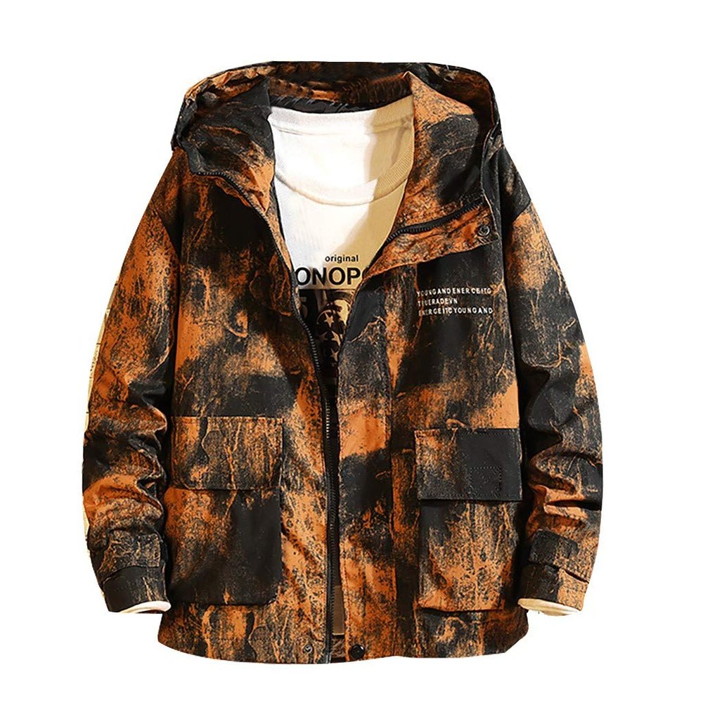 New Men's Jackets Casual Letter Printed Zipper Hoodie Functional Pocket Autumn Spring Tops Coat
