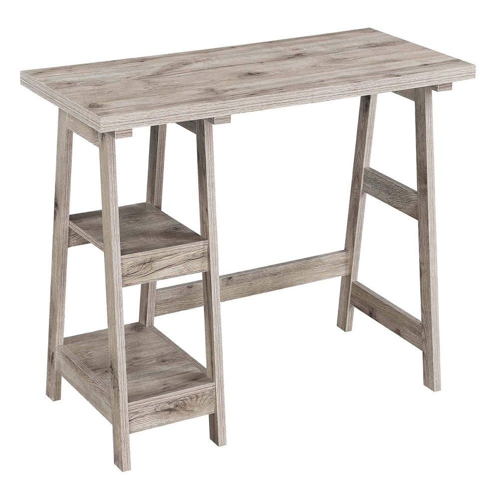 Convenience Concepts Designs2Go Trestle Desk 47" - Modern Desk or Vanity with Shelves, for Office, Dorm, Living Room, Sandstone