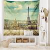 Ambesonne Eiffel Tower Tapestry King Size, Paris Cityscape France Scene View from a Wooden Deck Table Urban Life Classic, Wall Hanging Bedspread Bed Cover Wall Decor, 104" X 88", Teal Brown view 2