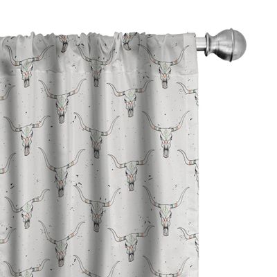 Ambesonne Longhorn Curtains, Repetitive Pattern with Tribal Ornamental Bull Skull Grunge Background, Window Treatments 2 Panel Set for Living Room Bedroom, Pair of - 28" x 95", Coconut Multicolor