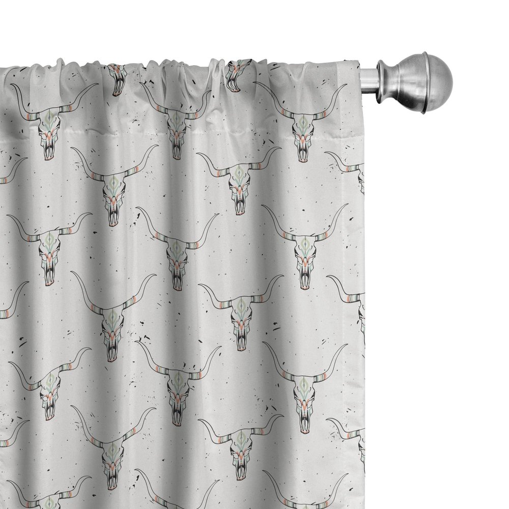 Ambesonne Longhorn Curtains, Repetitive Pattern with Tribal Ornamental Bull Skull Grunge Background, Window Treatments 2 Panel Set for Living Room Bedroom, Pair of - 28" x 95", Coconut Multicolor