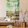 Ambesonne Eiffel Tower Tapestry Twin Size, Paris Cityscape France Scene View from a Wooden Deck Table Urban Life Classic, Wall Hanging Bedspread Bed Cover Wall Decor, 68" X 88", Teal Brown view 2