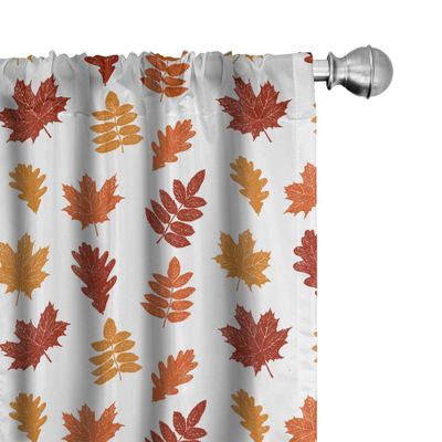 Ambesonne Burnt Orange Window Curtains, Various Fall Tree Leaf Sketches Repetition on Plain Backdrop, Lightweight Decorative Panels Set of 2 with Rod Pocket, Pair of - 28" x 84", Orange Paprika