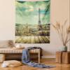 Ambesonne Eiffel Tower Tapestry Queen Size, Paris Cityscape France Scene View from a Wooden Deck Table Urban Life Classic, Wall Hanging Bedspread Bed Cover Wall Decor, 88" X 88", Teal Brown view 1