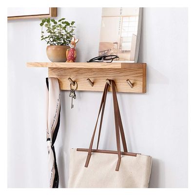 GXFC Wooden Coat Rack Shelf Wall Mounted Rustic Organizer with Hooks and Baskets, Solid Oak Wood Shelf Rack for Entryway, Bedroom, Mudroom, Hats, Coats, Scarfs Shop (Wood Color)