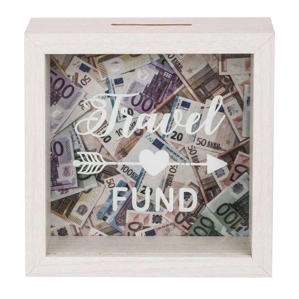Out of the blue White Wooden Money Box, Travel Fund, Approx. 15 x 15 cm