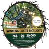 Holiday Bright Lights 20FT Cluster Rice Light Reel with 768 Twinkling LEDs, Pure White Indoor Outdoor Decorative String Lighting view 2