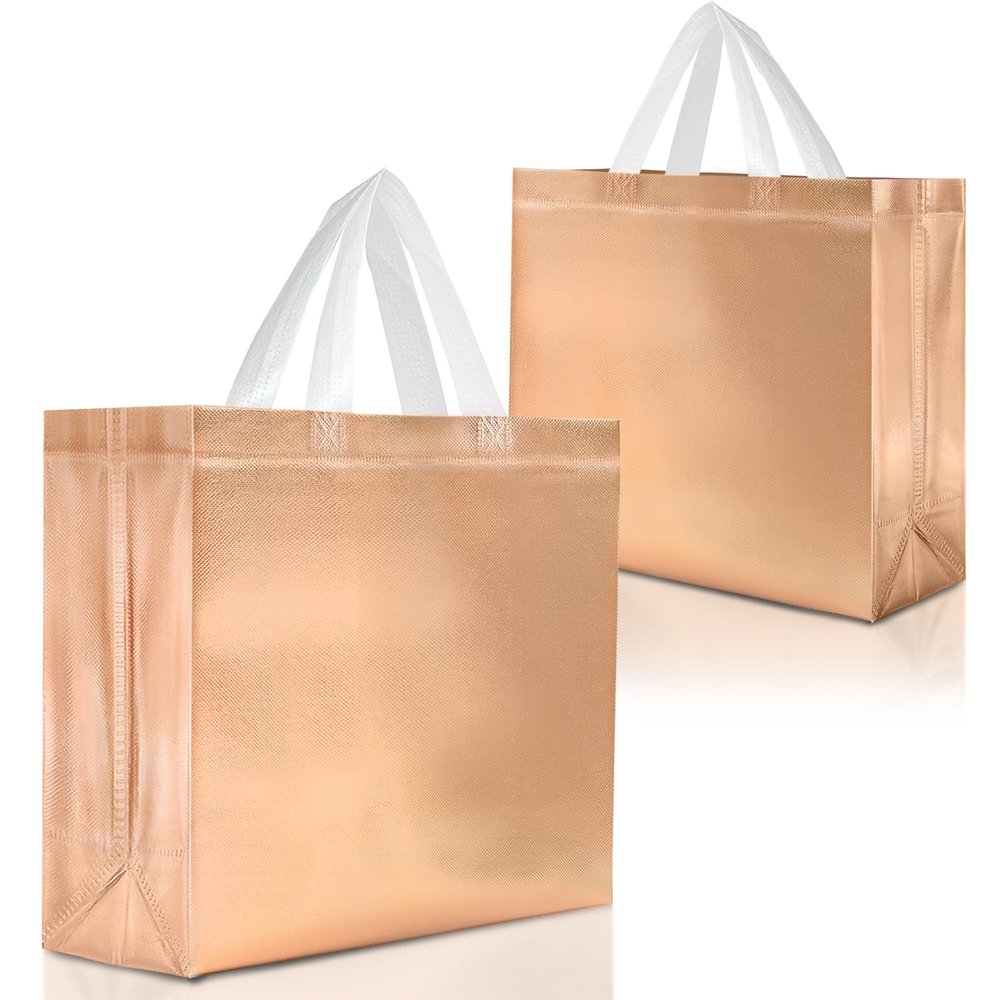 Nush Nush Rose Gold Gift Bags With Handles - Set of 15 Large Rose Gold Party Favor Bags - Ideal Goodie Bag for Bachelorette Party Favors, Birthday Parties, Thanksgiving, Christmas Gifts 13Wx5Dx11H