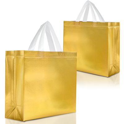 Nush Nush Large Gold Reusable Gift Bags With Handles - Set of 15, Bulk, Christmas, Birthday, Party Favor Bags - 13Wx5Dx11H