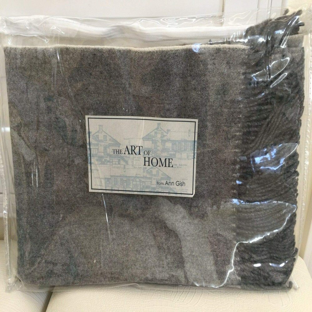 Ann Gish Fringe Adult Throw Shawl Grey Ivory Color 50"x70" Home Blanket