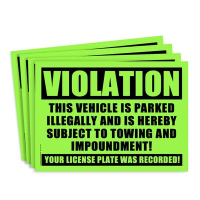 100 Green Violation - NO Parking - Towing Sticker - No Parking Stickers