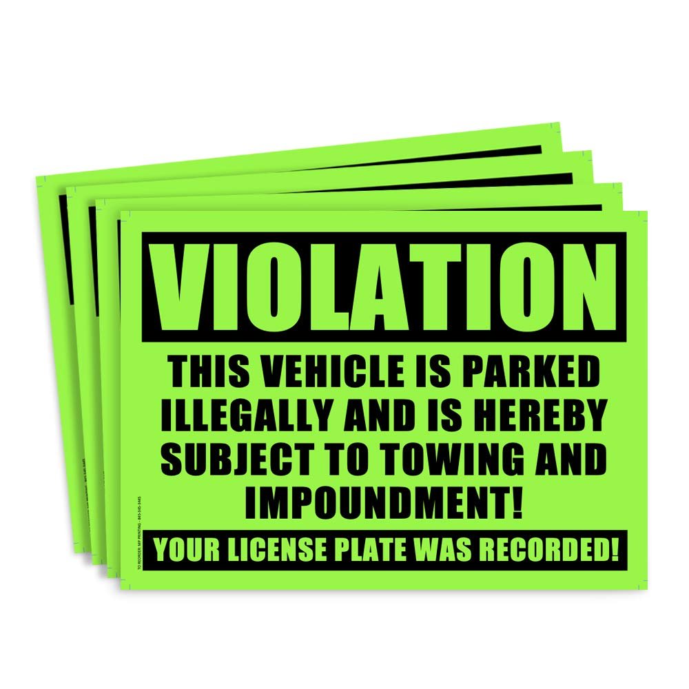 100 Green Violation - NO Parking - Towing Sticker - No Parking Stickers