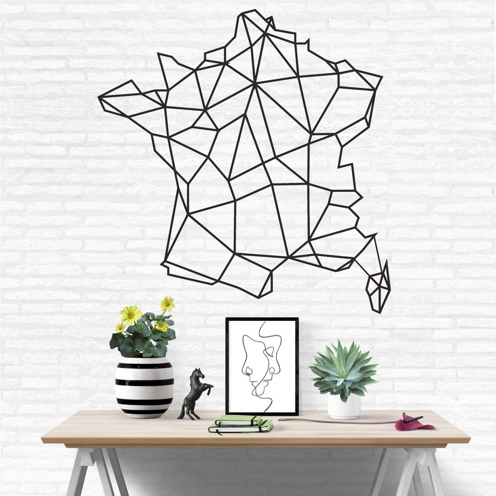 Metal France Map, Geometric Map of France, Metal Wall Art, Interior Decoration, Wall Hangings, Metal Wall Art, Carte France Mtal (38"W x 40"H / 96x100 cm)