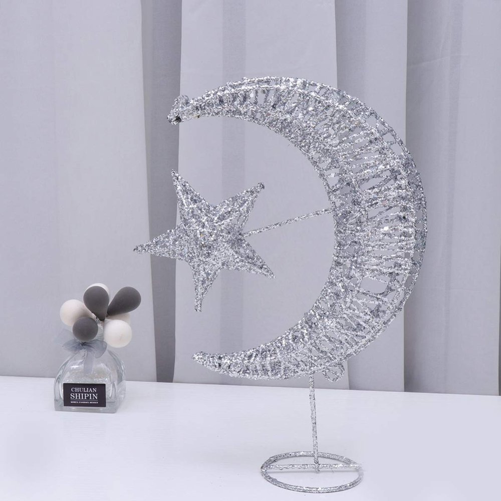 Mobestech Christmas Tree Topper Glittering Wrought Iron Moon Star Tree Toppers for Christmas Tree Deocration
