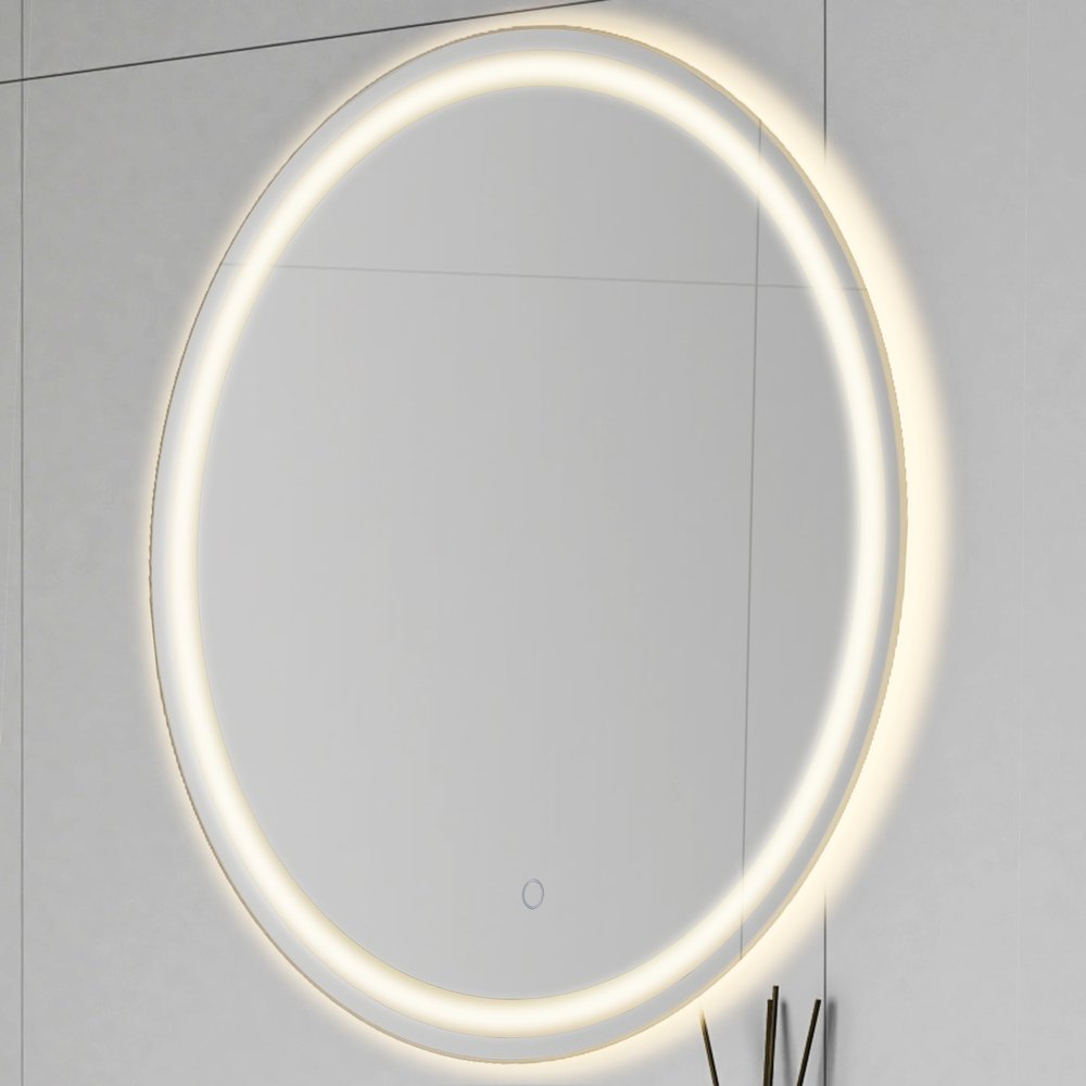 JONATHAN Y MIR101A-27R Dane 27 in. W x 27 in. H Small Round Rectangular Frameless Antifog Front/Back-Lit Tri-Color Wall Bathroom Vanity Mirror