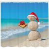 Ambesonne Christmas Shower Curtain, Sand Snowman with Santa Hat and Present Tropical Beach Australian Noel, Cloth Fabric Bathroom Decor Set with Hooks, 69" W x 75" L, Blue and Vermilion view 2