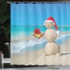 Ambesonne Christmas Shower Curtain, Sand Snowman with Santa Hat and Present Tropical Beach Australian Noel, Cloth Fabric Bathroom Decor Set with Hooks, 69" W x 75" L, Blue and Vermilion view 3