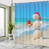 Ambesonne Christmas Shower Curtain, Sand Snowman with Santa Hat and Present Tropical Beach Australian Noel, Cloth Fabric Bathroom Decor Set with Hooks, 69" W x 75" L, Blue and Vermilion view 4
