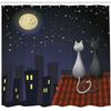 Ambesonne Animal Shower Curtain, Cats on The Roof Couple Valentines Animal Kitten Kitty Night Full Moon Starry Sky, Cloth Fabric Bathroom Decor Set with Hooks, 69" W x 84" L, Yellow Grey view 1