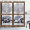 Ambesonne Winter Shower Curtain, Rustic Snowy Frame Window View Print Mountain House Cold Christmas Day Picture, Cloth Fabric Bathroom Decor Set with Hooks, 69" W x 84" L, White and Khaki view 1