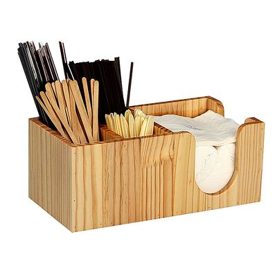 5 Compartments Coffee Condiment Organizer, Acrylic And Bamboo Wood Material, for Home, Office And Store,Bamboowood