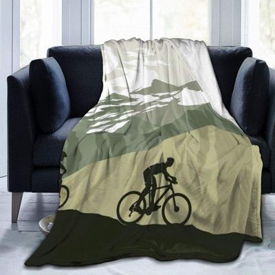 3D Flannel Fleece Blankets, 80" x 60", Vintage Trail Club Mountain Biking Bike Race Pattern Throw Blanket for Spring Sofa, Air Conditioning Blanket and Large Easy Care