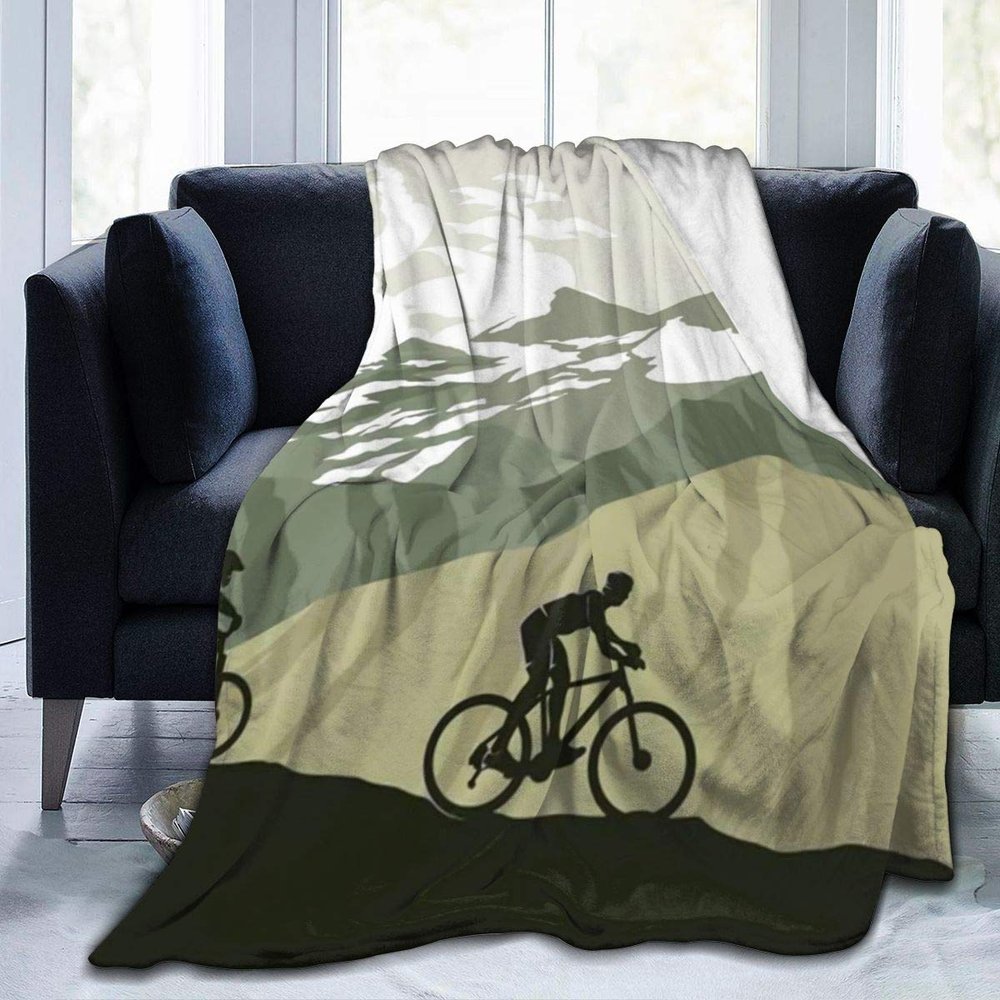 3D Flannel Fleece Blankets, 80" x 60", Vintage Trail Club Mountain Biking Bike Race Pattern Throw Blanket for Spring Sofa, Air Conditioning Blanket and Large Easy Care