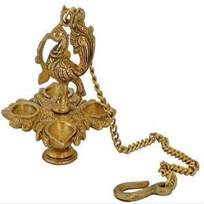Traditional Peacock Brass Hanging Diya with 11 Inch Chain | Deepak | Oil Lamp | Home Decor | Spritiual Wall Hanging Peacock Diya with Chain