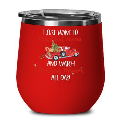 Christmas Movie Watching Wine Tumbler for Best Friend Christmas Gift for Holiday Movies Lover Hot Chocolate Cocoa Lover Mugs for Men Funny Cup for Wom