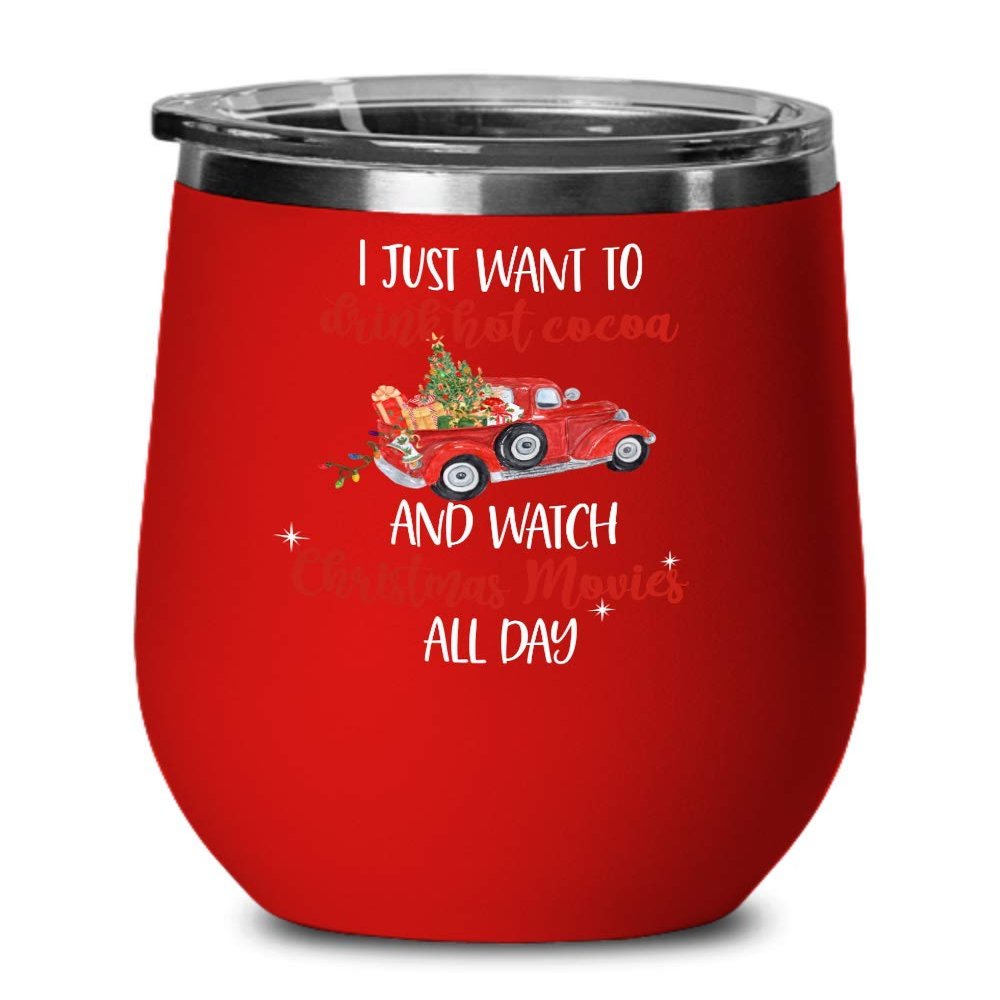 Christmas Movie Watching Wine Tumbler for Best Friend Christmas Gift for Holiday Movies Lover Hot Chocolate Cocoa Lover Mugs for Men Funny Cup for Wom