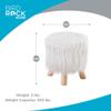BIRDROCK HOME Faux Fur Foot Stool Ottoman  Upholstered Vanity Chair w/Natural Wood Legs - Soft Compact Padded Seat for Makeup Room, Living Room, Bedroom  Decorative Accent Furniture  White view 2
