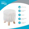 BIRDROCK HOME Faux Fur Foot Stool Ottoman  Upholstered Vanity Chair w/Natural Wood Legs - Soft Compact Padded Seat for Makeup Room, Living Room, Bedroom  Decorative Accent Furniture  White view 3