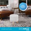 BIRDROCK HOME Faux Fur Foot Stool Ottoman  Upholstered Vanity Chair w/Natural Wood Legs - Soft Compact Padded Seat for Makeup Room, Living Room, Bedroom  Decorative Accent Furniture  White view 4