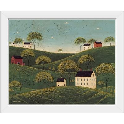 CANVAS ON DEMAND Rolling Hills White Framed Art Print, Barn Artwork