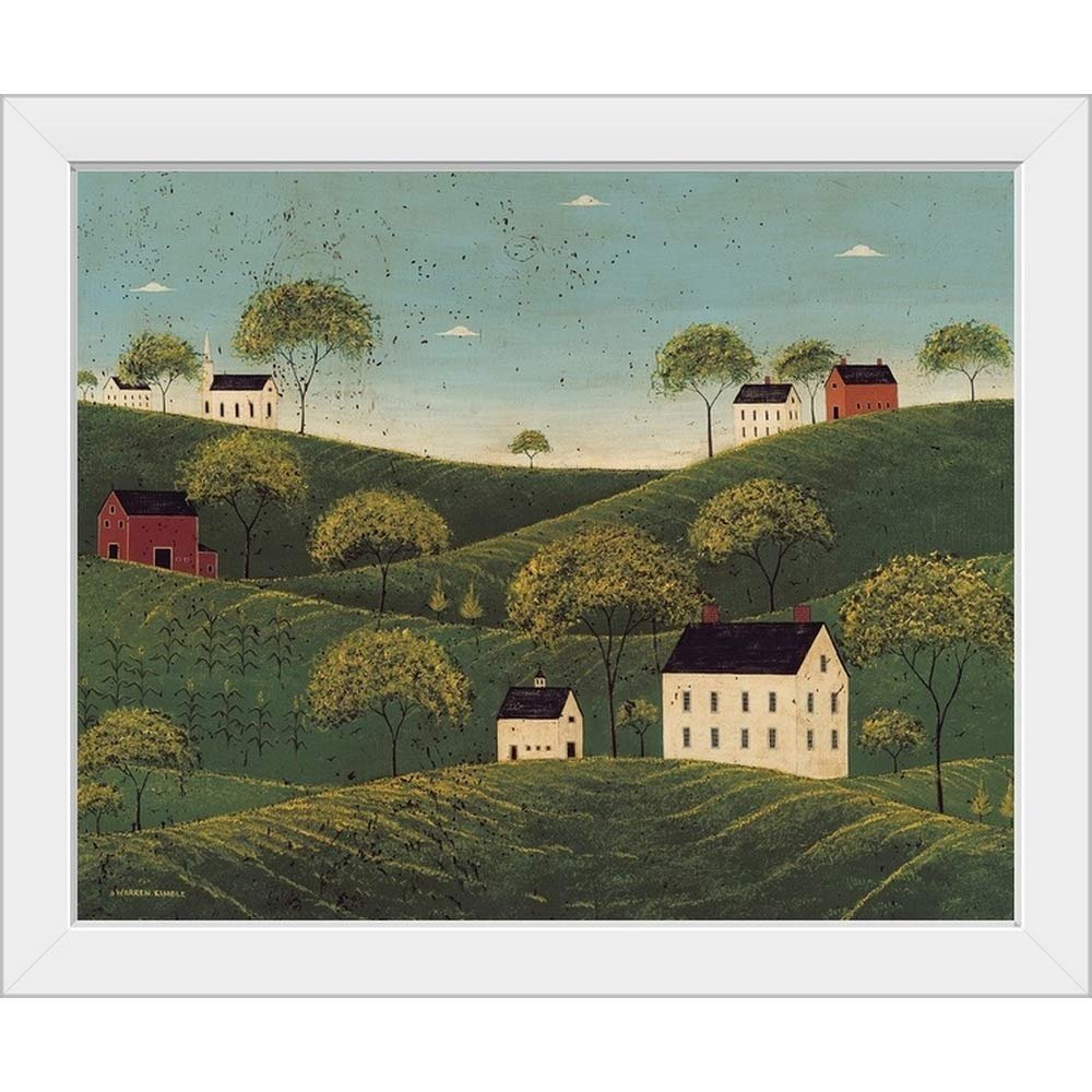 CANVAS ON DEMAND Rolling Hills White Framed Art Print, Barn Artwork