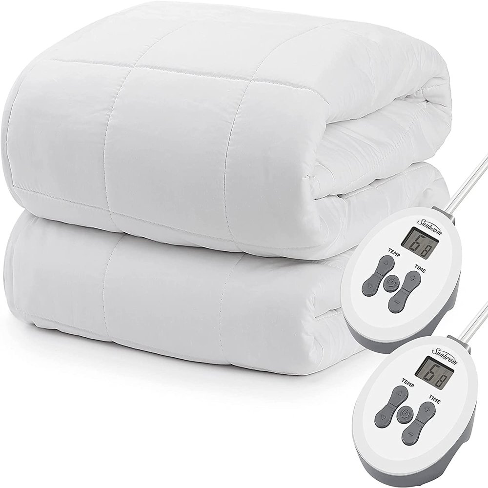Sunbeam Extra Plush Heated Mattress Pad Quilted Cotton Top 10 Heat Settings, Machine Washable - QUEEN