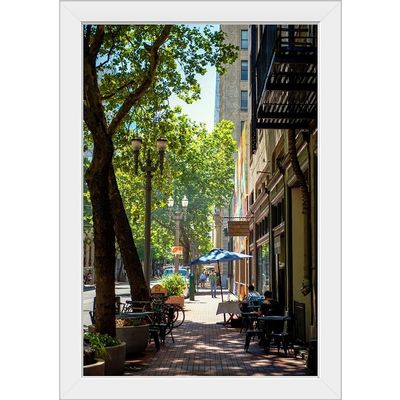CANVAS ON DEMAND Downtown Street, Portland, Oregon White Framed Art Print, Portland Artwork