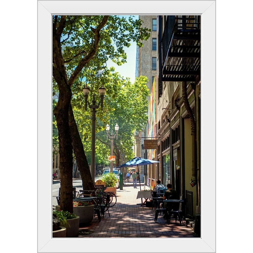 CANVAS ON DEMAND Downtown Street, Portland, Oregon White Framed Art Print, Portland Artwork