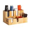 Countertop Coffee Condiment Organizer Cup Holder 9 Compartments, Arylic and Bamboo Wood Material, for Coffee Cup& Lid, Tea Bags and Sugar Packets, Etc,Bamboowood view 1