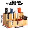Countertop Coffee Condiment Organizer Cup Holder 9 Compartments, Arylic and Bamboo Wood Material, for Coffee Cup& Lid, Tea Bags and Sugar Packets, Etc,Bamboowood view 2