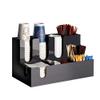 Countertop Coffee Condiment Organizer Cup Holder 9 Compartments, Arylic and Bamboo Wood Material, for Coffee Cup& Lid, Tea Bags and Sugar Packets, Etc,Acrylic view 1