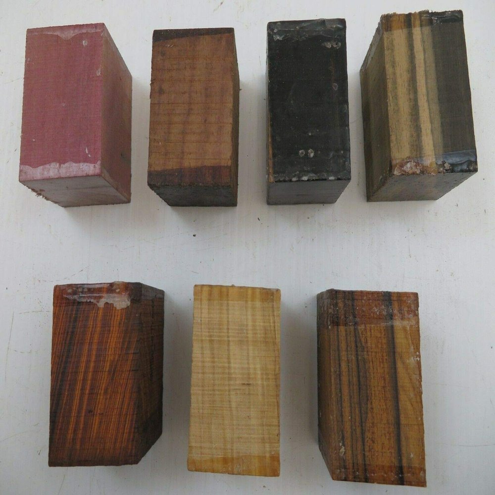 (7) Lot of 7 Wood, Bottle Stopper Blanks -Ebony, Purple Heart, Olive 2'' x 2'' x 3 Wood Blank Lumber Wood Turning