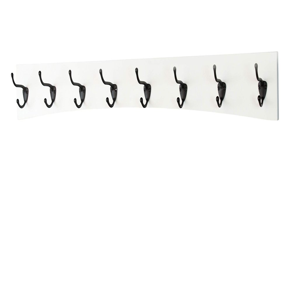PEG AND RAIL White Curved Wall Mounted Coat Rack - Oil Rubbed Bronze Hooks - Made in The USA (41 x 4.5 Inches 8 Hooks)