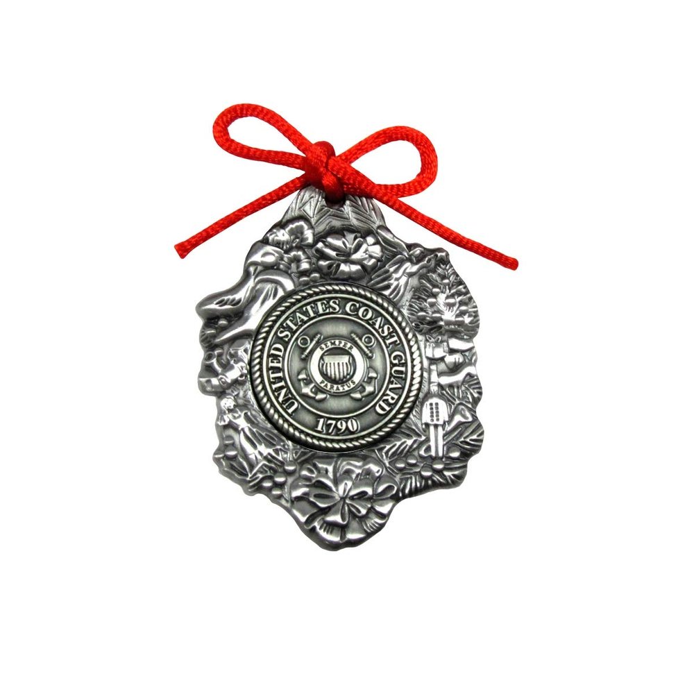 Pewter Metal US Coast Guard Seal Christmas Tree Ornament USCG Military Xmas Gift