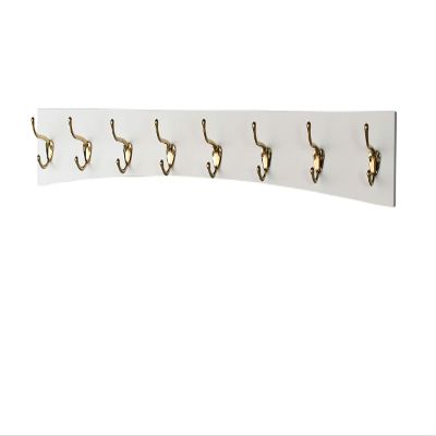 PEG AND RAIL White Curved Wall Mounted Coat Rack with Solid Brass Hooks - Made in The USA (41" x 4.5" with 8 Hooks)