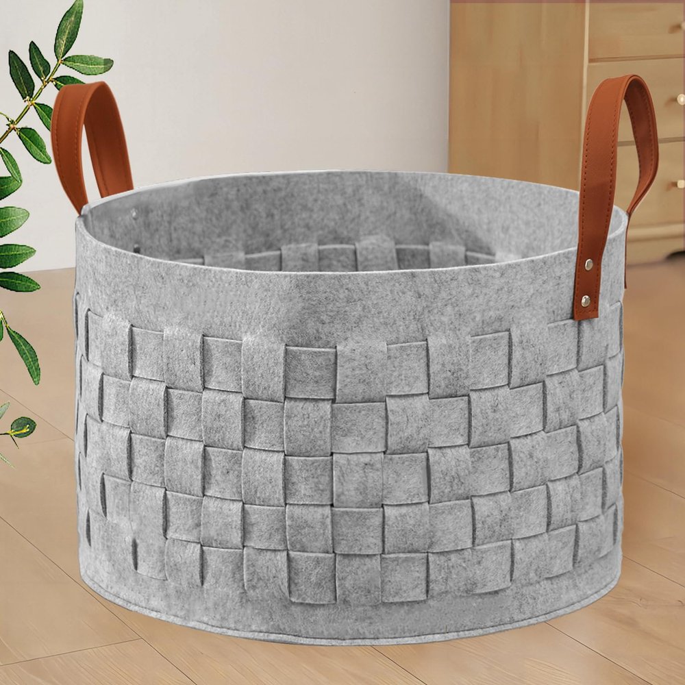 BOLDMONKEY Blankets Basket 20" x20 " x11.8 ", Large Storage Baskets for Organizing Round, Living Room Dog Toy Bin for Dirty Clothes, Pillows, Towel-Light Gray
