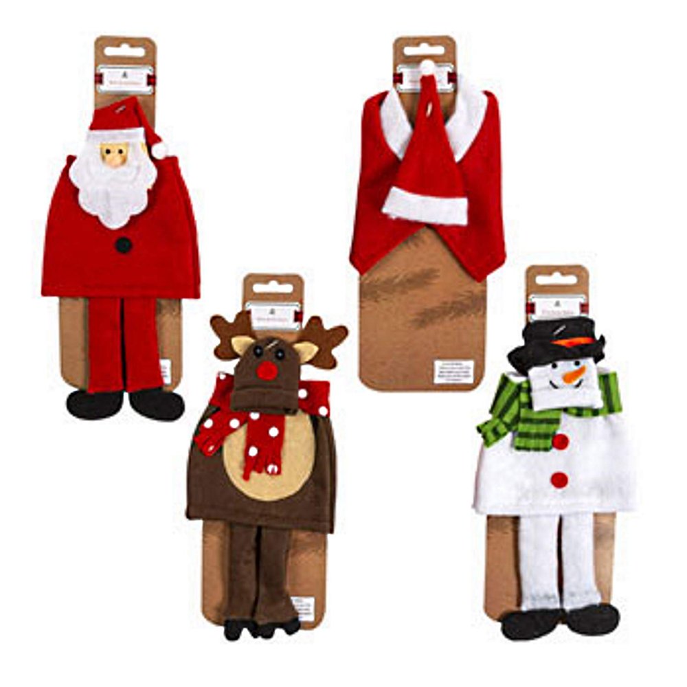1 set of 4 Assorted Christmas Styles Wine Bottle Covers w/hat