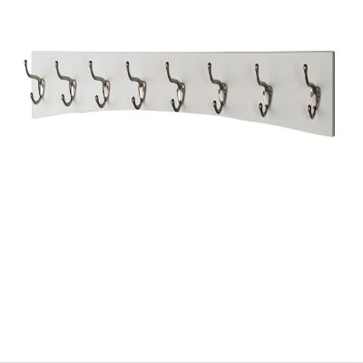 PEG AND RAIL White Curved Wall Mounted Coat Rack - Satin Nickel Hooks - Made in The USA (41 x 4.5 inches - 8 Hooks)