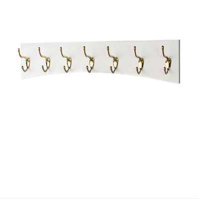 PEG AND RAIL White Curved Wall Mounted Coat Rack with Solid Brass Hooks - Made in The USA (36" x 4.5" with 7 Hooks)